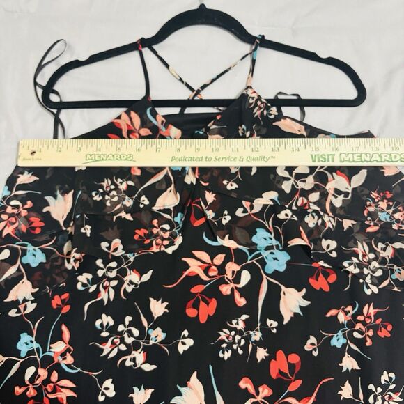 BCBGMAXAZRIA Black Floral Ruffle Cocktail Dress Sz Small Sleeveless - Picture 3 of 10